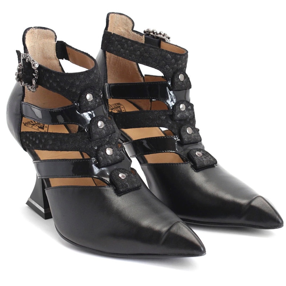 Fluevog Esoteric Temptations Ros strappy black leather heels